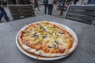 Pizza Vegetaria served in a street restaurant, Bavaria, Germany, Europe