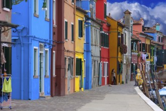 Colourful houses on the canal, Burano, Veneto, Italy, Europe