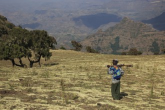 In the highlands of Abyssinia, in the Semien Mountains, landscape in the Semien Mountains National