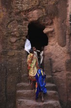 Rock churches of Lalibela, pilgrims at the entrance to the symbolic tomb of Adam, Ethiopia, Africa