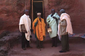 Lalibela, at the eastern group of rock-hewn churches, pilgrims at the double church of