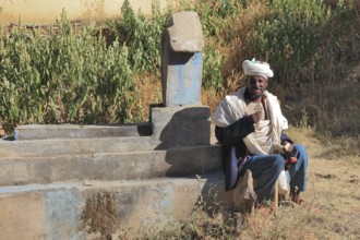 Yeha village, cemetery and cemetery guardian at the monastery, Abba Aftse church, Abuna Aftse,