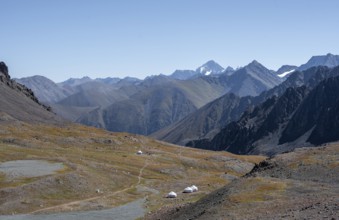 Yurts in the highlands, Keldike Valley on the way to the Ala Kul Pass, Tien Shan Mountains,