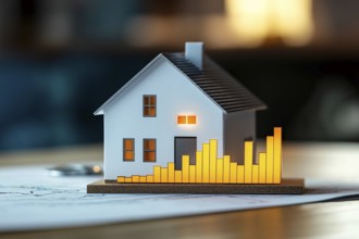 Ssmall house model with financial graph. Generative AI, AI generated