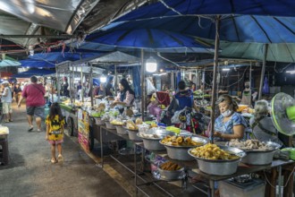 Food stalls at the night market in Trat, Thailand, Asia