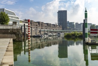 Maasboulevard and city harbour in Venlo, Netherlands