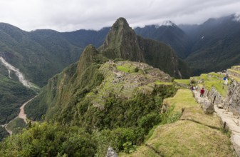 Panoramic view of Machu Picchu, with Huayna Picchu at the background, Machu Picchu, Cusco Region,