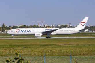 Mavi Gök Airlines MGA Boeing 777-300ER aircraft with registration TC-MGG at the airport in Warsaw,