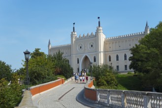 Historic castle with bridge and tourists on a sunny day, Castle with museum, Lublin, Poland, Europe