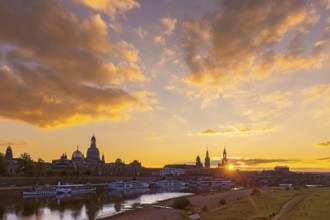 Sunset over Dresden's Old Town, Dresden, Saxony, Germany, Europe