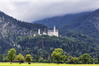 Neuschwanstein Castle, cloud cover, Schwangau, Ostallgäu, Allgäu, Swabia, Upper Bavaria, Bavaria,