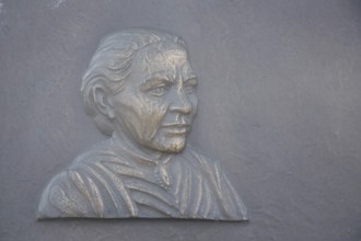 Relief and memorial to the founder of the toy factory Margarete Steiff on her 150th birthday,