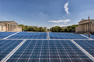 Symbolic image, solar park in the city, Königsplatz Munich with modules, fictitious example photo,