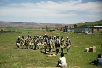 Subtitle: Basuto Dancers South Africa 1979 Group of women in traditional costume practise their