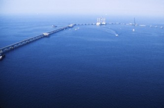 Oil industry in the Ras Tanura area, Saudi Arabia, offshore pier under construction 1979, Asia