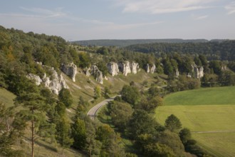 12 Apostels rock formation in the Altmühl valley nature park close to Solnhofen in Bavaria,