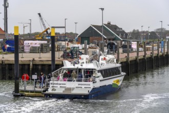 Fast ferry, WattnExpress, from Neuharlingersiel, to the island of Spiekeroog, here in the harbour