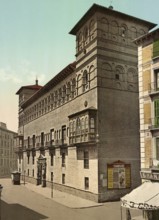 Zaragoza. La Audiencia, palaces of the count of Morata or Luna, Spain, digitally restored