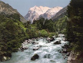 Lutschinen und Wetterhorn, Berner Oberland, Schweiz, Historische, digital restaurierte Reproduktion