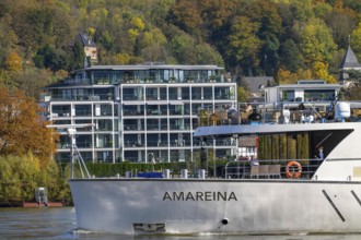 Residential buildings, modern residential complex directly on the Rhine, below the Drachenfels,