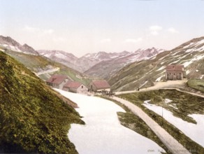 Furka Pass, Bernese Oberland, Switzerland, Historic, digitally restored reproduction from a 19th