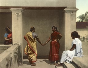 South India. Dancing Temple-Maids, India, digitally restored reproduction from a 19th century