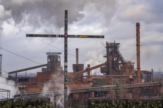 The Thyssenkrupp Steel steelworks in Duisburg-Marxloh, on the Rhine, coking plant unloading tower,