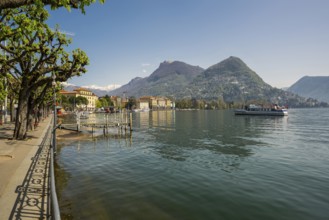 Lakeside promenade, spring, Lugano, Lake Lugano, Lago di Lugano, Ticino, Switzerland, Europe