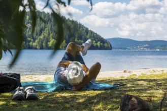 Bathing area and beach, Seebrugg, Schluchsee, Black Forest, Baden-Württemberg, Germany, Europe