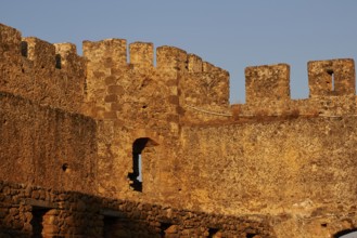 Evening light, courtyard, corner tower, battlements, Frangokastello, Venetian fortress, castle,