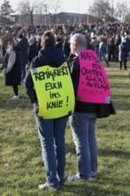 Demonstrators with banner on the topic of remigration, large demonstration against right-wing