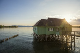 Aeschacher Bad, bathhouse, historic pile dwelling, Lindau, Lake Constance, Bavaria, Germany, Europe