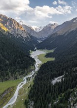 Aerial view, Green Mountain Valley, Chon Kyzyl Suu, Tien-Shan Mountains, Kyrgyzstan, Asia