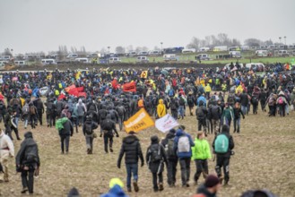 Many thousands of demonstrators march after a demonstration against the demolition of the lignite