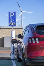 Electric car fast charging station, from the Dutch provider PowerGo, in the ferry harbour of