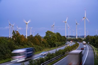 Wind farm, south of the village of Helmern, belongs to Bad Wünnenberg, Paderborn district, A44