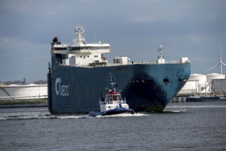 Shipping traffic, Europoort harbour, Calandkanaal, car transporter UECC Autosky