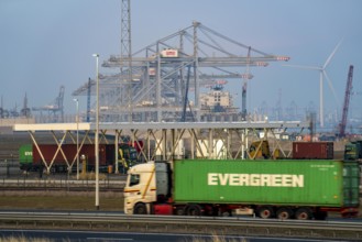 Port of Maasvlakte2, entry and exit control to RWG Container Terminal, container lorries pick up