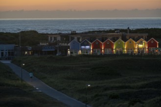 North Sea island of Langeoog, Dünenweg, evening, restaurants and shops in the dunes, Lower Saxony,