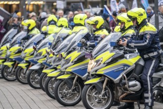 Police motorbikes, at an event, waiting to be deployed, Essen, North Rhine-Westphalia, Germany,