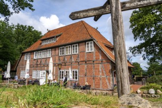 The village of Wilseder, old farms, in the Lüneburg Heath nature reserve, Lower Saxony, Germany,