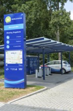 E-mobility station, car sharing and e-bike sharing, for all citizens, rental and charging station,