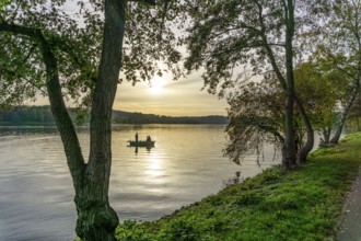 Lake Baldeney, autumn, rowing boats with anglers, Essen, North Rhine-Westphalia, Germany, Europe