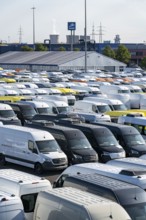 Car terminal in the inland port Logport I, in Duisburg on the Rhine, vehicle handling of new cars,