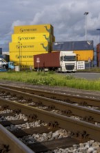 Container of the Chinese goods train operator YXE from Yiwu, China, part of the Silk Road route