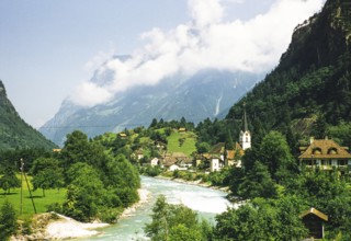 Presumably the river Reuss and the village of Amsteg, Canton Uri, Switzerland, Europe 1950s, Europe