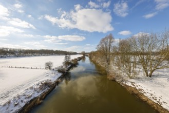 Schermbeck, North Rhine-Westphalia, Germany - Sunny winter landscape in the Ruhr area, ice and snow