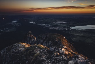 Sunrise hike on the Säuling in the Allgäu in Bavaria, Germany, Europe