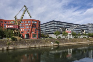 Duisburg, Ruhr area, North Rhine-Westphalia, Germany, Duisburg inner harbour with the wave-shaped