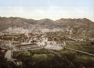 View of the town of Cetinje from the west, Montenegro, View from 1885, Historical, digitally